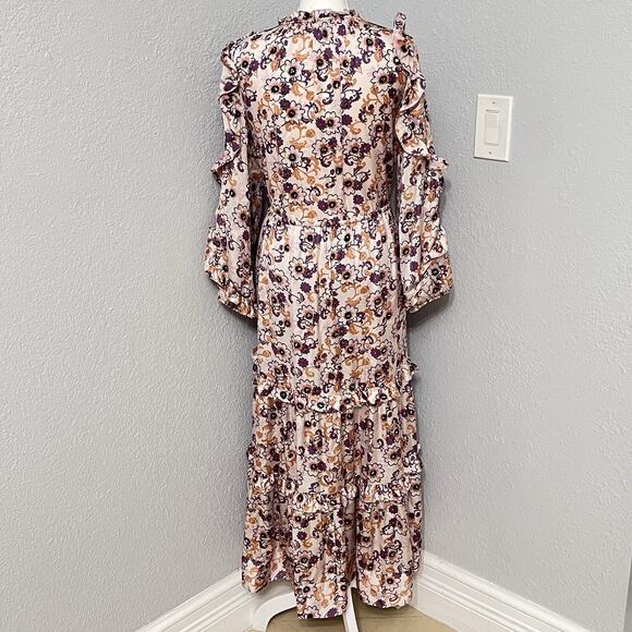 Alexis Satin Sequined Floral Adjustable Waist Peasant Flowy Maxi Dress Size XS - Picture 5 of 9